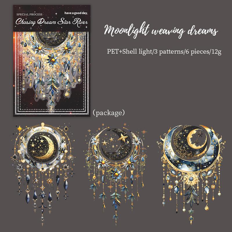 Shell Light Stickers 6 Types Dream Catcher Galaxy Series Starlight Reflection Decoration Logo Confetti Sketchbook Kawai Stickers