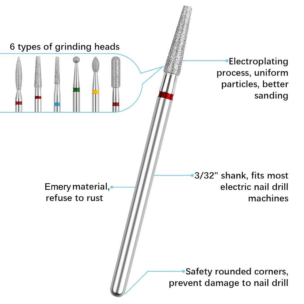 

6 PCS Emery Nail Drill Bits Set Cuticle Remover Nail File Heads Manicure Machine Accessories Type A