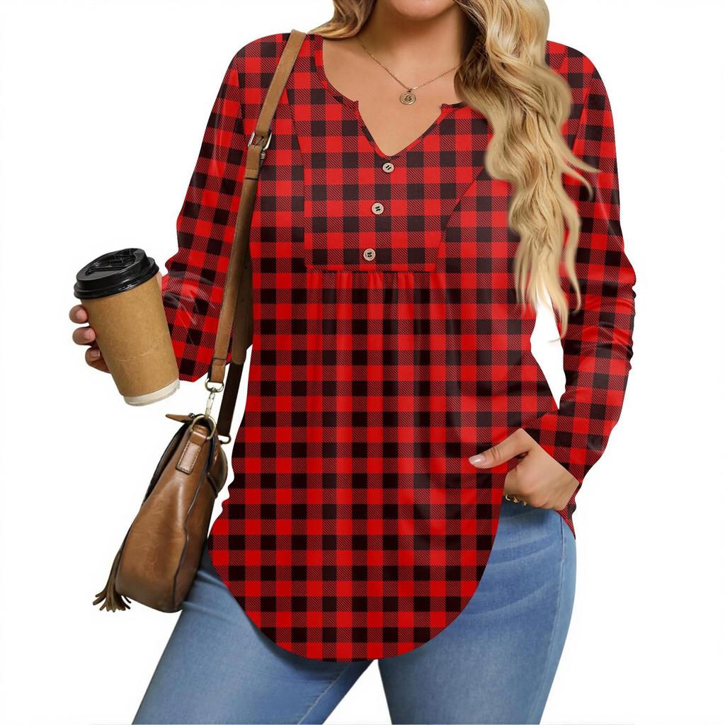 Womens Plus Size Long Sleeve Shirts  V Neck Tunic Tops Basic Loose Fit Tee Tops