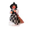 Halloween Witch Doll Standing Witch Figure Holding Broomstick Desktop Spooky Witch Figurine for Halloween Party Mantel Dining Table Decor