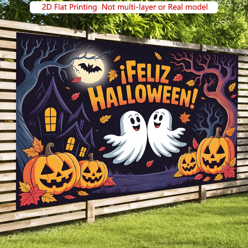 Party Backdrop Halloween Flat Spooky Ghosts Pumpkins Moonlight Trees Photo Booth Decor Party Decor