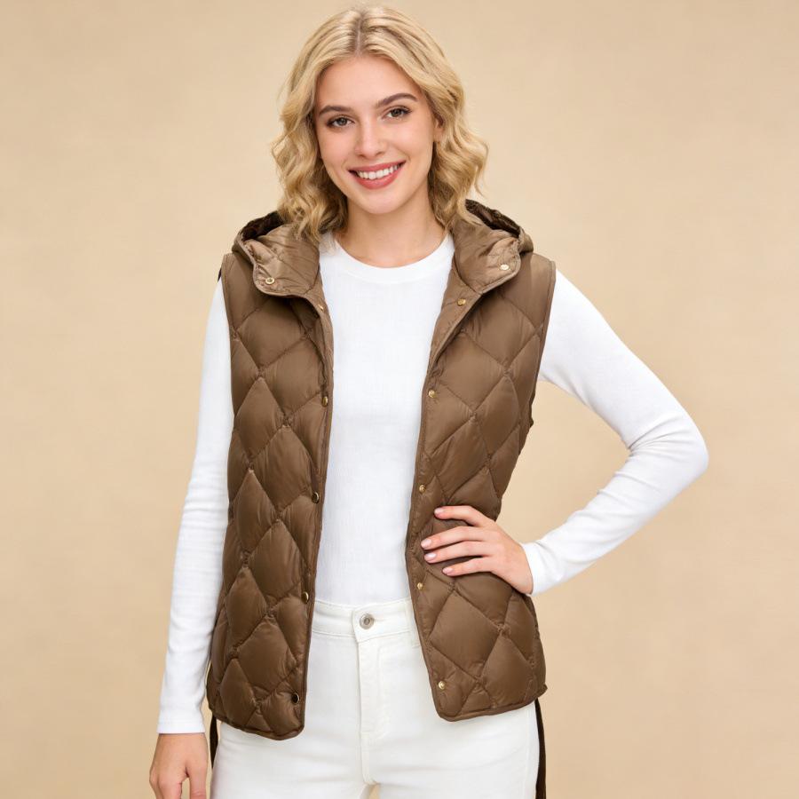 European and American style rhombus grid single-breasted webbing short white duck down down vest winter coat vest tide