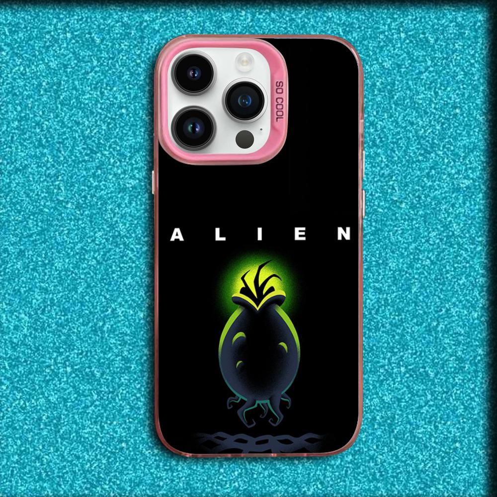 Movie A-Alien Xenomorph Phone Case For iPhone 16,15,14,13,12,11,Mini,Pro,MAX Pink Matte Silicone Cover