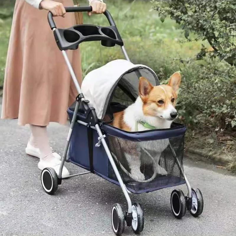Outdoor Pet Cart Portable Folding Pet Stroller Car Dog Cat Teddy Mouse Rabbit Small Lightweight Carriage Pet Cart Dog Carrier