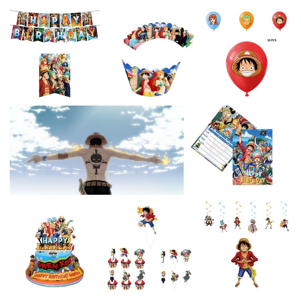 One Piece Themed Birthday Party Decoration Set Props Balloons Cake Flags Toppers