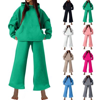 Women's Autumn And Winter Fashion Casual Sports Style Hooded Pocket Sweatshirt Set Two Pieces
