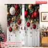 2D Flat Printing 2pcs Merry Christmas Popular Curtain Red and Gold Ball Pine Branch Snowflake Versatile 100% Polyester Without