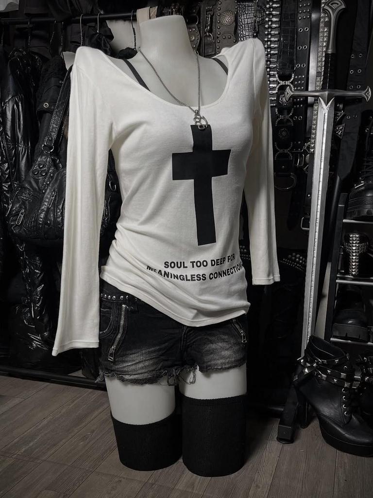 Vintage Y2K Retro Print Slim Fit Round Neck Long Sleeve T-Shirt for Women - Autumn/Winter Fashion