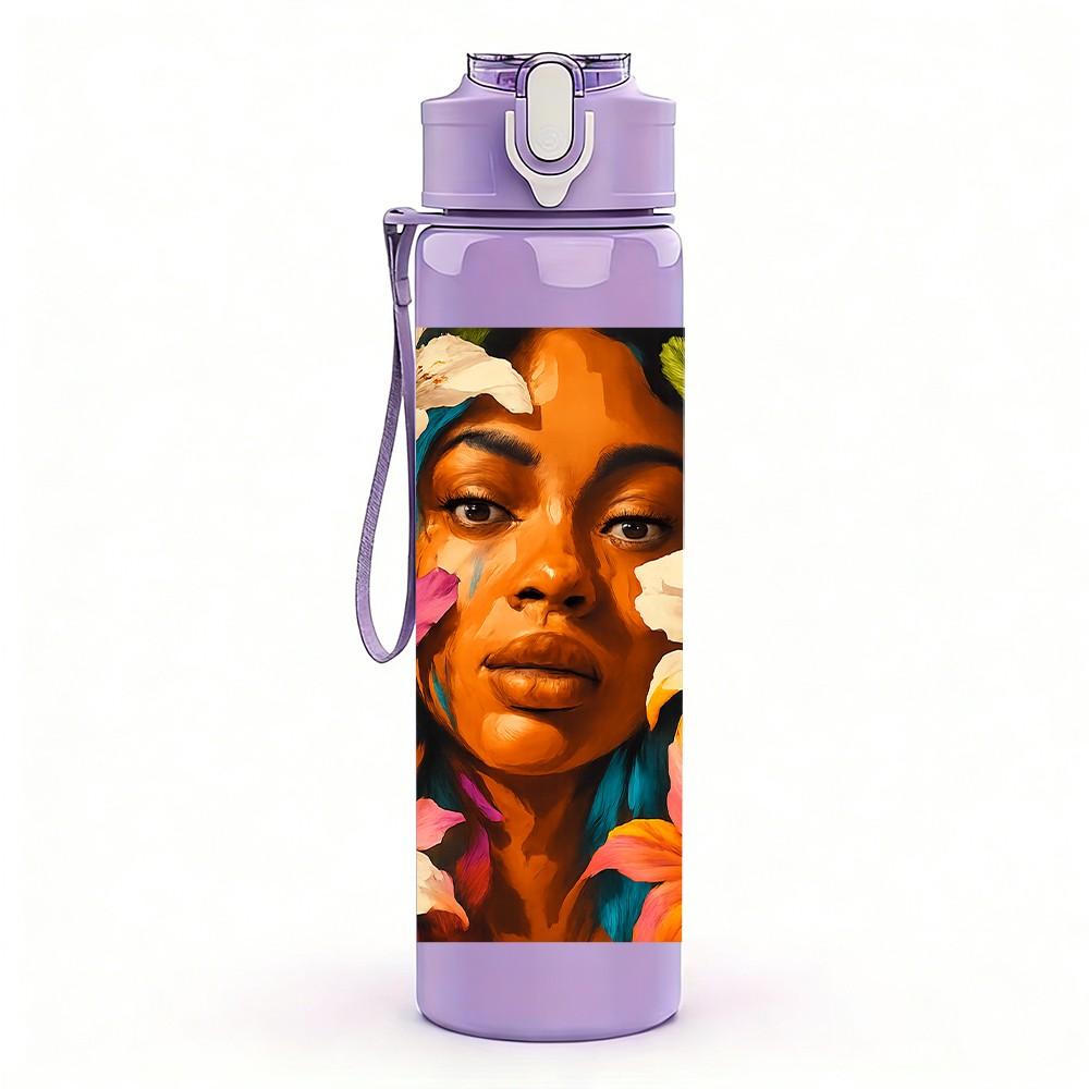 1PC Mariam Wind Chime Line Art 750ml Color Plastic Sports Water Bottle Leakproof Flip Straw Lid Suitable for Sports Office Home Use