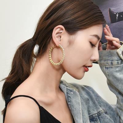 Japan und Südkorea Mode Einfach und Vielseitig Hongkong Stil Temperament Übertriebener Kreis Mit Diamanten Gold Geometrisch Retro Ohrringe