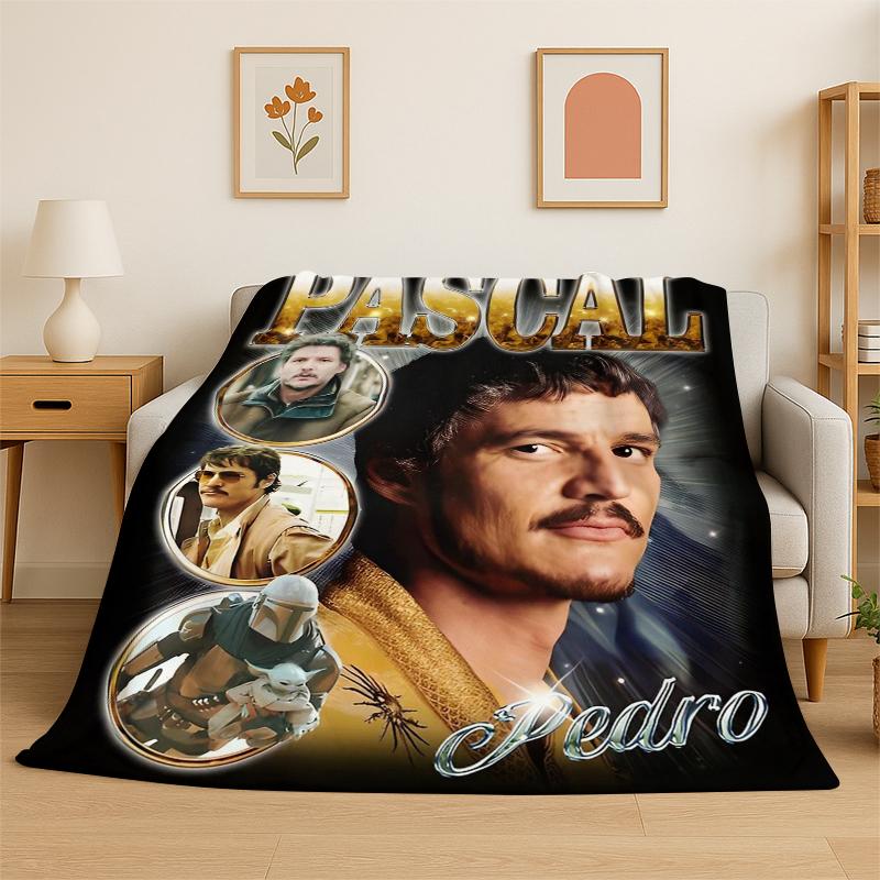 Fashion Pedro Pascal Star Flannel Blanket Soft Warm Throw Blanket for Bedroom Living Room Bed Travel Camping Picnic Gift Kids 75x90cm