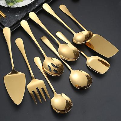 Stainless Steel Dinner Serving Spoon Public Tableware Steak Fork Shovel Buffet Distributing Soup Spoons Colander Kitchen Cutlery
