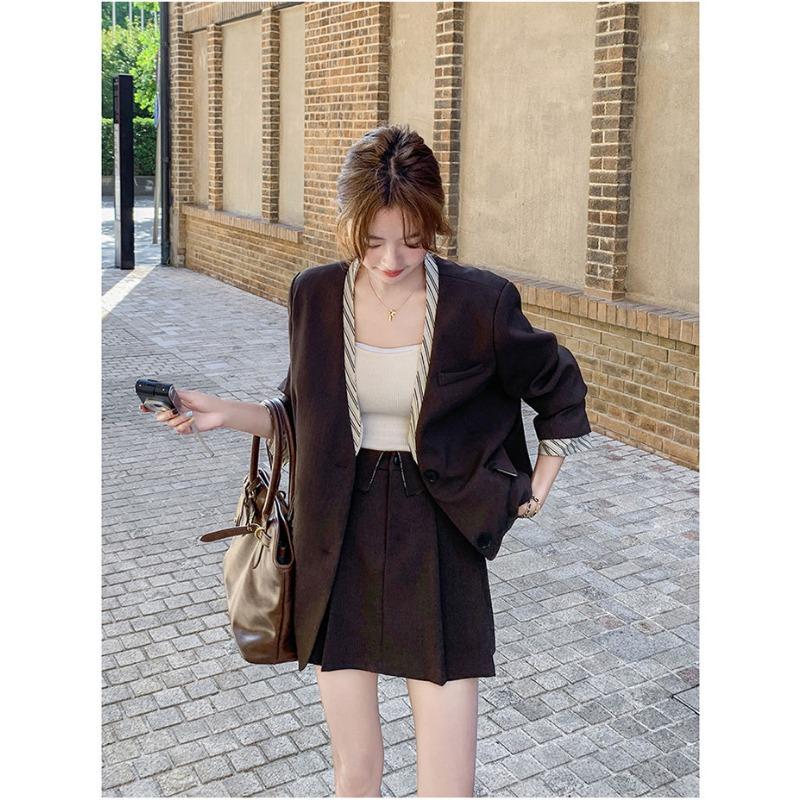 Vintage Elegant Slim Fit Blazer for Women Autumn Retro Office Jacket Petite Ladies Formal Coat