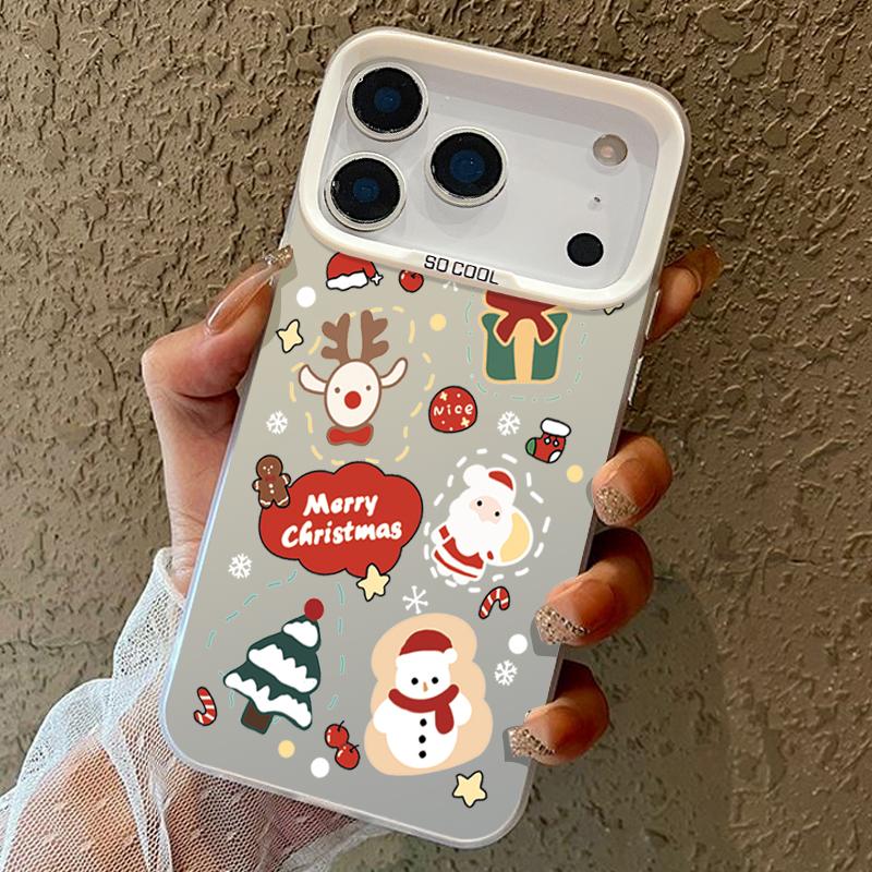 Peeking Santa and Christmas Pattern IMD Case for iPhone 17 16 15 14 Pro Max 13 Shockproof Hard Cover with Permanent Design
