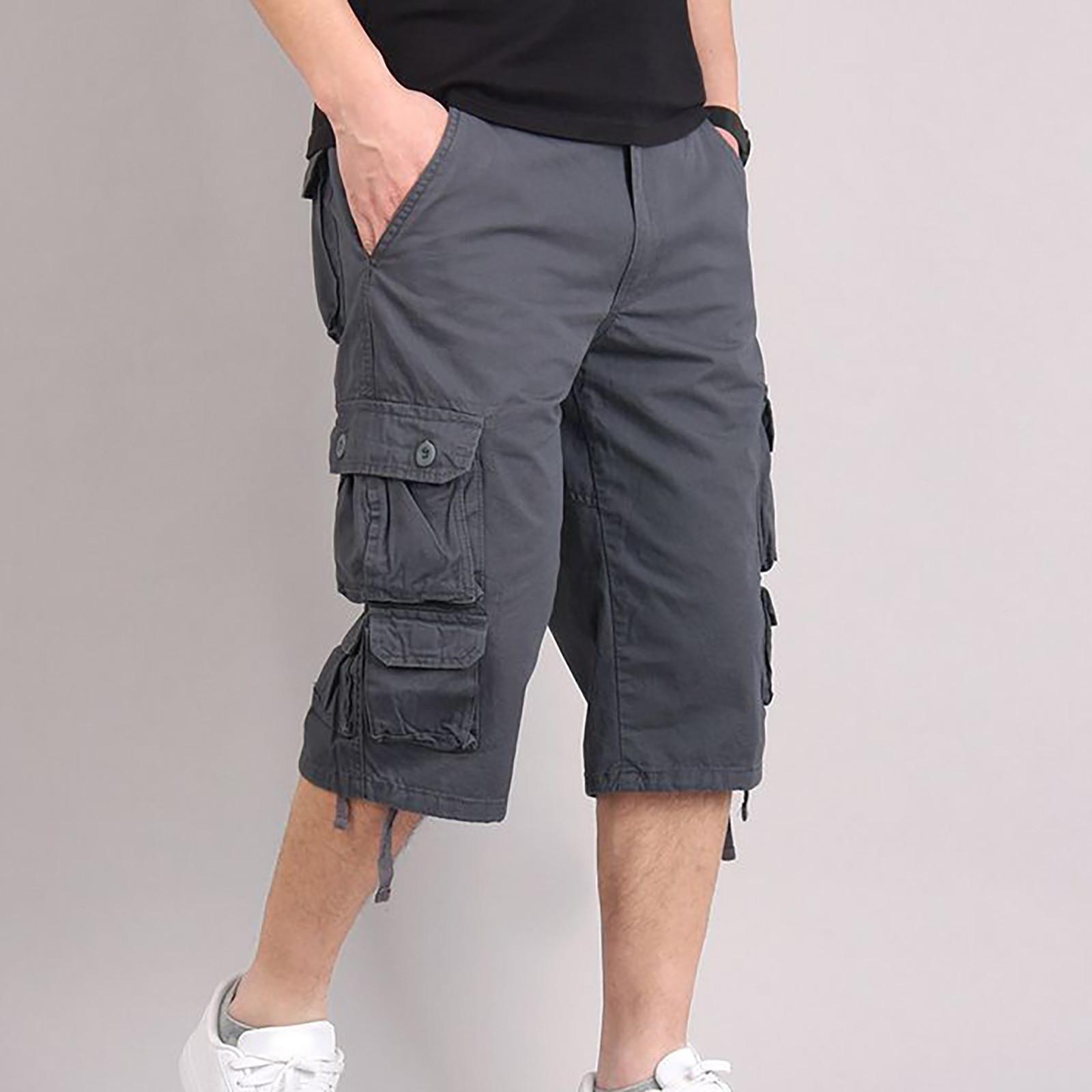 

Mens Casual Mid Waist Straight Leg Five Pocket Shorts with Multiple Flap Pockets and Adjustable Hem for Everyday Wear 40