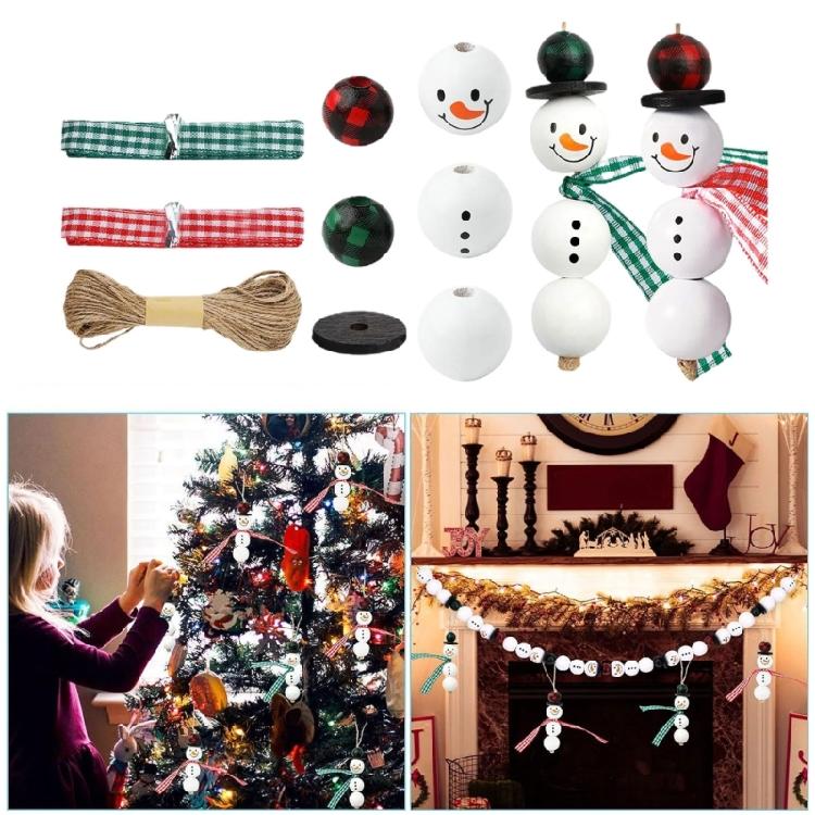 DIY Crafts Decorations Winter Wooden Beads Christmas Beads Kits with Rope Ribbon
