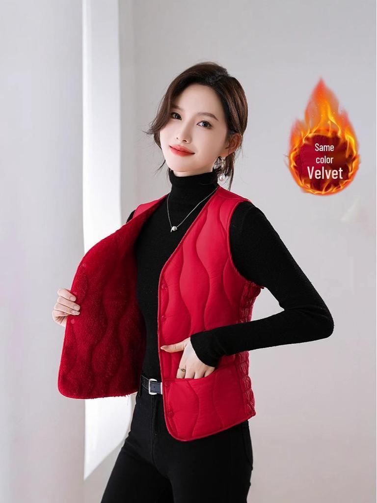 Women's Down Cotton Vest - Winter Slim Fit, Thick, Warm, Short Vest with Velvet Lining
