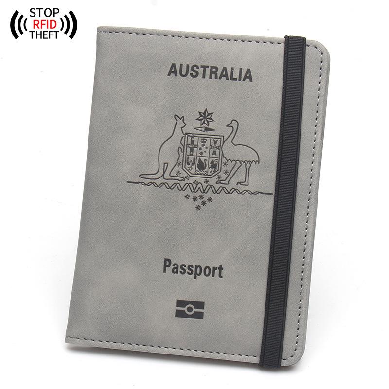 Australian Anti-magnetic Leather Passport Holder with Multi-card Slots and Elastic Band