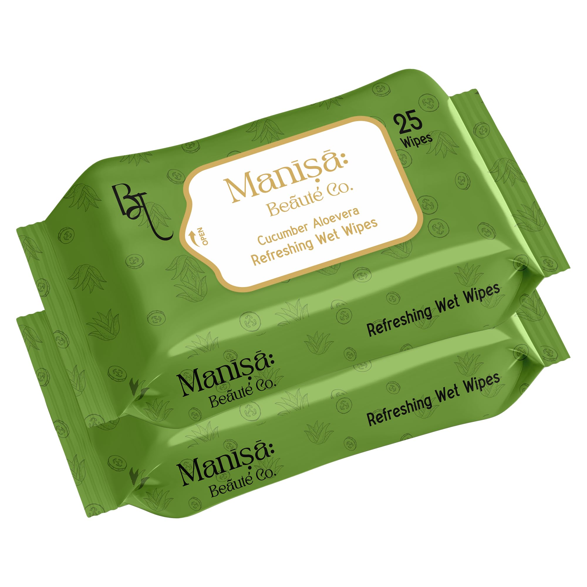 

Manisa Beaute Co. Cucumber & Aloe Vera Refreshing Wipes | Alcohol-Free, Paraben-Free, Vegan Face Wipes | Hydrating& Cooling Facial Wipes with Gly