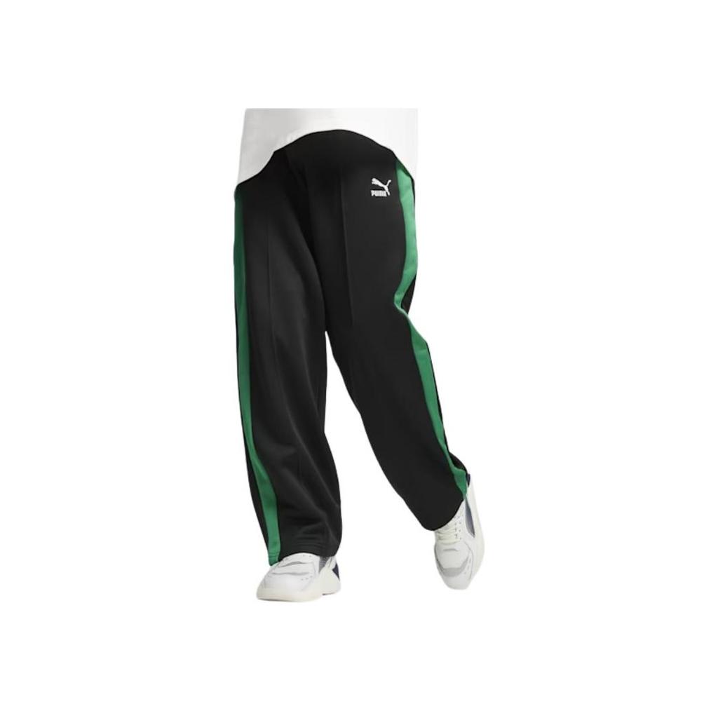 Puma Color Block Retro Sport Fitted Lace-Up Front Printed Splicing Knitted Sweatpants Men Bottoms Black 624393-01