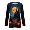 Womens Halloween Printed Crewneck Pullover Sweatshirt Long Sleeve Casual Top with Graphic Design for Seasonal Wear