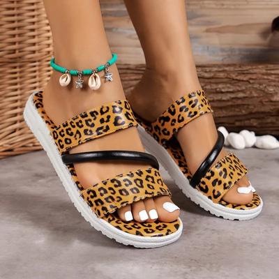 Mode Niedrig Absatz Flache Sohle Offene Zehen Weiche Sohle Leopardenmuster Lässige Damen Hausschuhe 2024 Sommer Outdoor Damen Sandalen Slipper