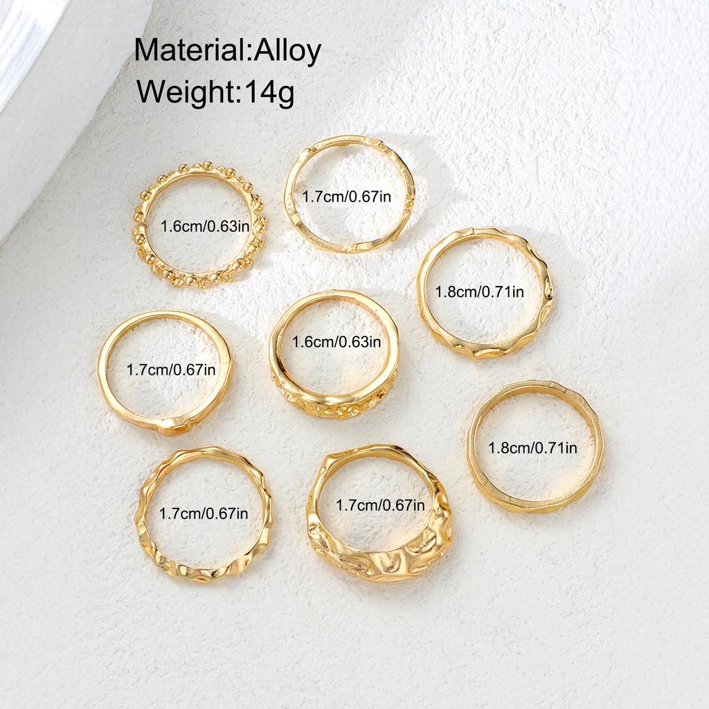 8-teiliges Set modischer und minimalistischer Legierungsringe mit Lavamustern, Falten und unregelmäßigen Retro-Designs