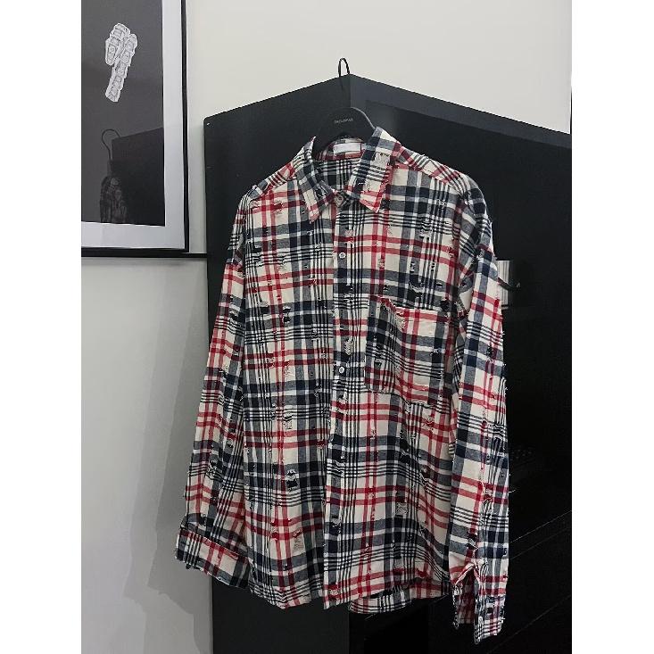 Spring and Autumn New Korean Style Retro Destroyed Plaid Shirt Men and Women Same Style Loose Leisure All-Matching Lazy Shirt Coat