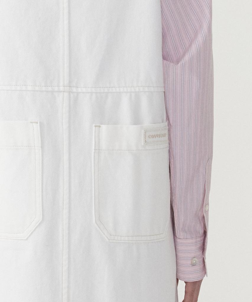 Covernat Woman Suspender Denim Dress Ivory