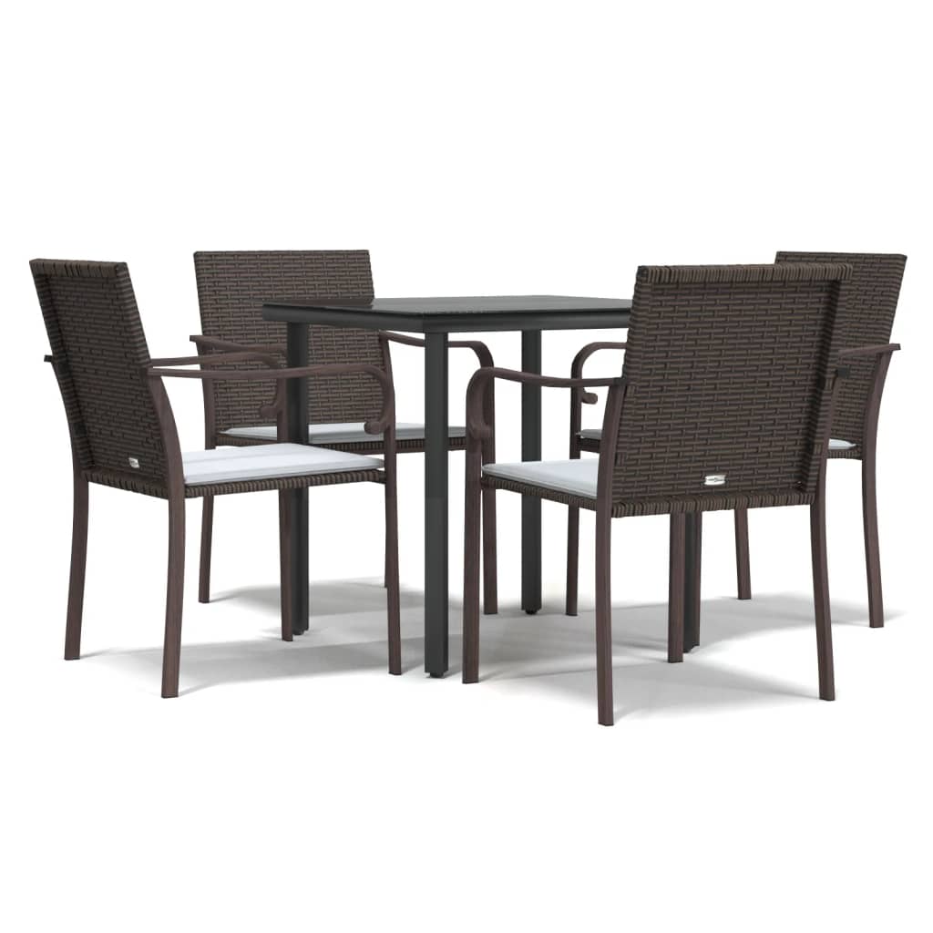 vidaXL 5 Pcs. Garden Dining Set with Cushions Poly Rattan and Steel