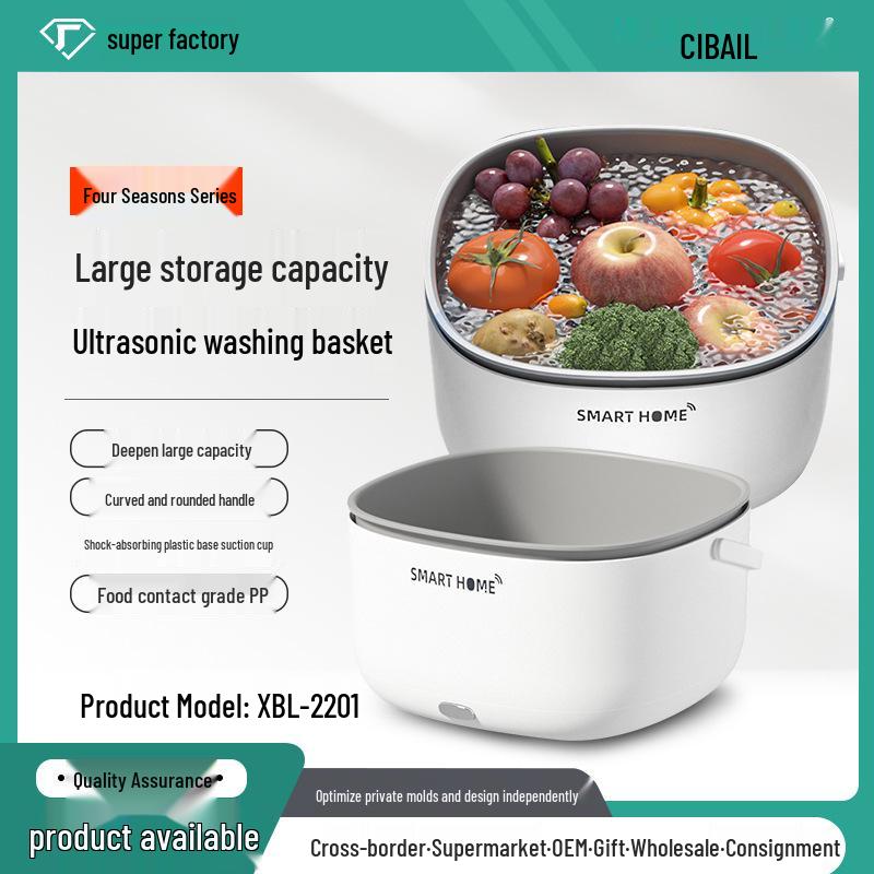 Multifunctional Ultrasonic Vegetable & Fruit Washer with Large Capacity Basin and Drain Basket