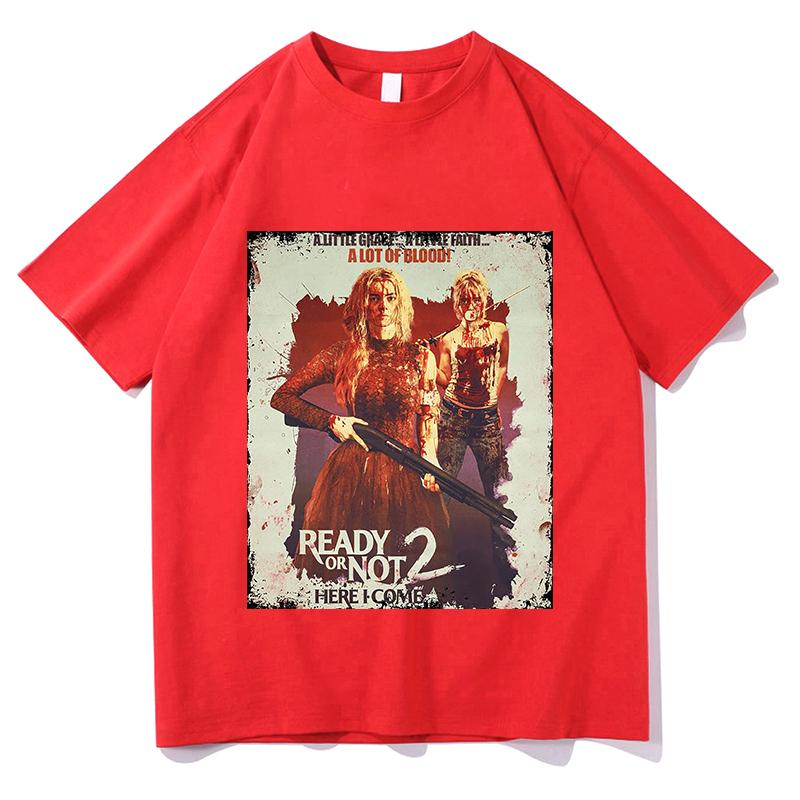 READY OR NOT 2 HERE 2026 T-Shirt Unisex Reine Baumwolle Mode Lässiges T-Shirt Rundhals Kurzarm Hemden Fan Geschenk Harajuku Kleidung