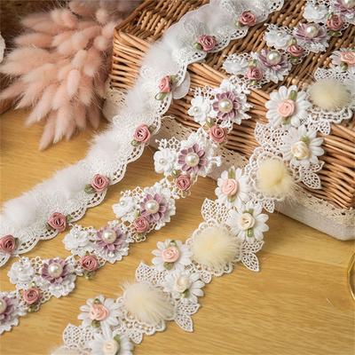 Flower Embroidery Beaded Applique Lace Ribbon DIY Craft Fabric Accessories Sewing Material