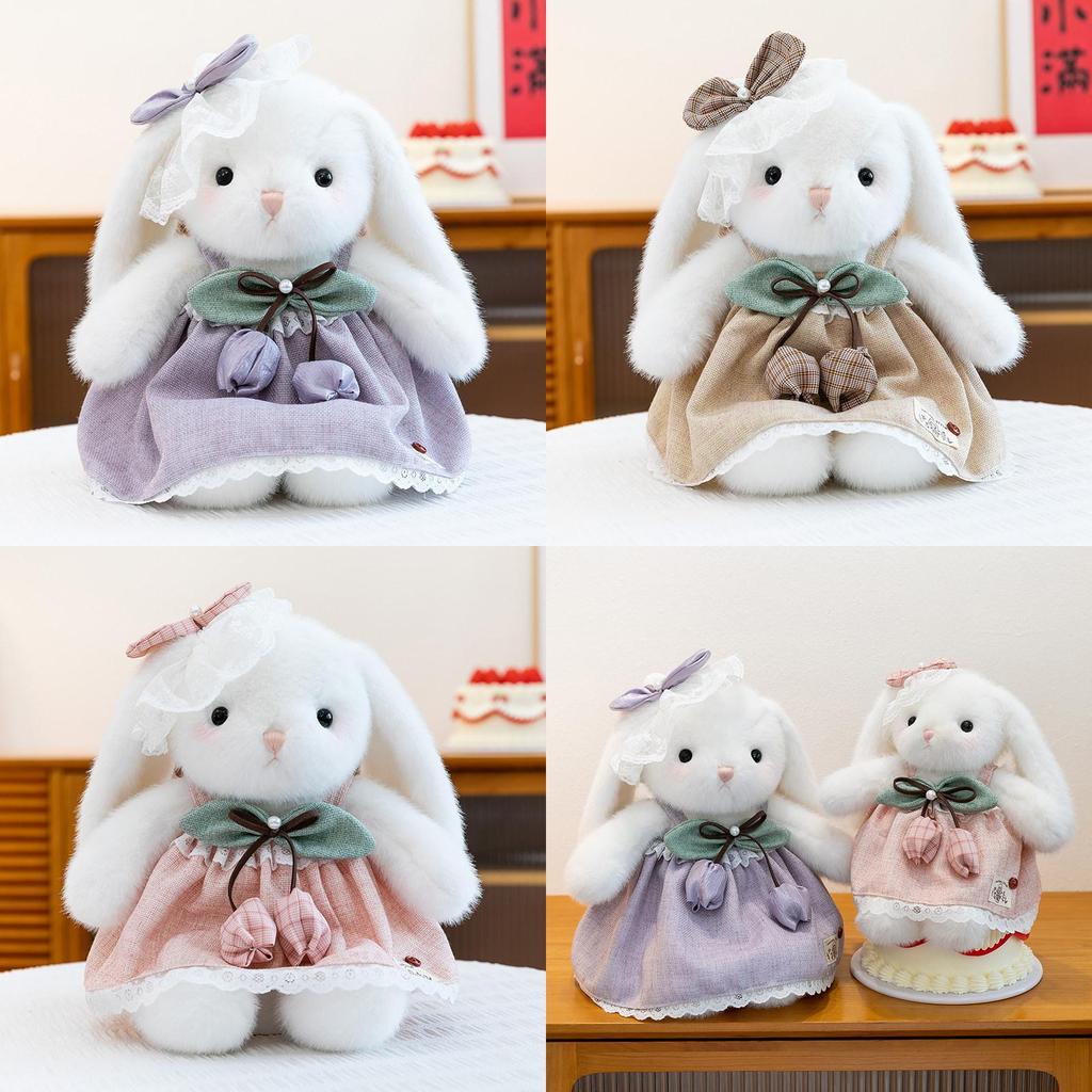 Plush Rabbit Toy With Dress And Bow Decoration For Girls And Kids Snuggle Pillow