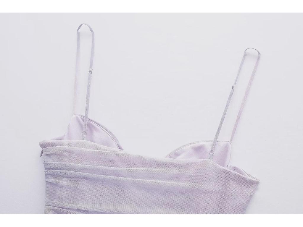 2024 Summer Lavender Pleated Tulle Slim Suspender Dress