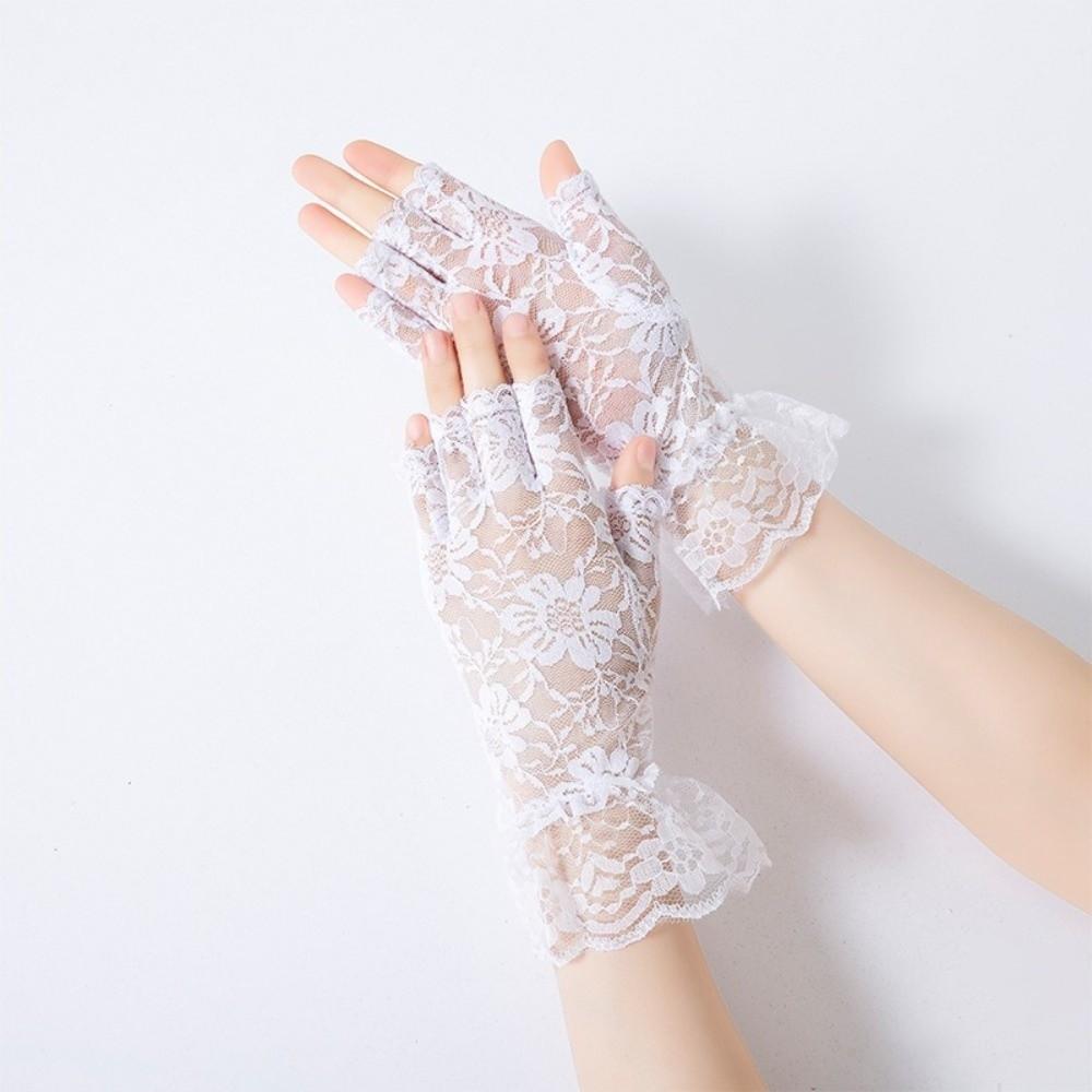 Thin Lace Gloves Half Finger Touch Screen Gloves Summer Sun Protection Gloves  Bride Accessories