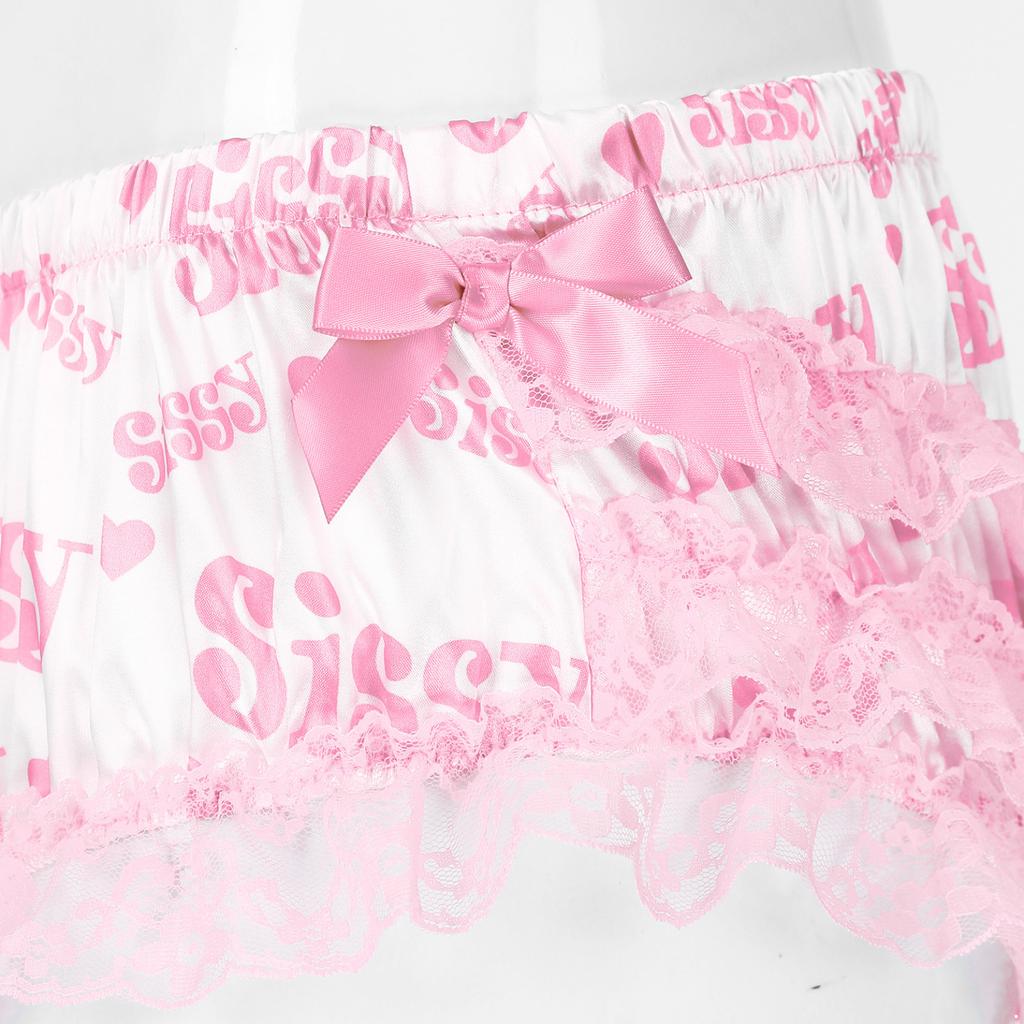 Men's Sexy Lingerie Shiny Ruffled Frilly Sissy Bikini Briefs Thong Panties Underwear Satin Shorts