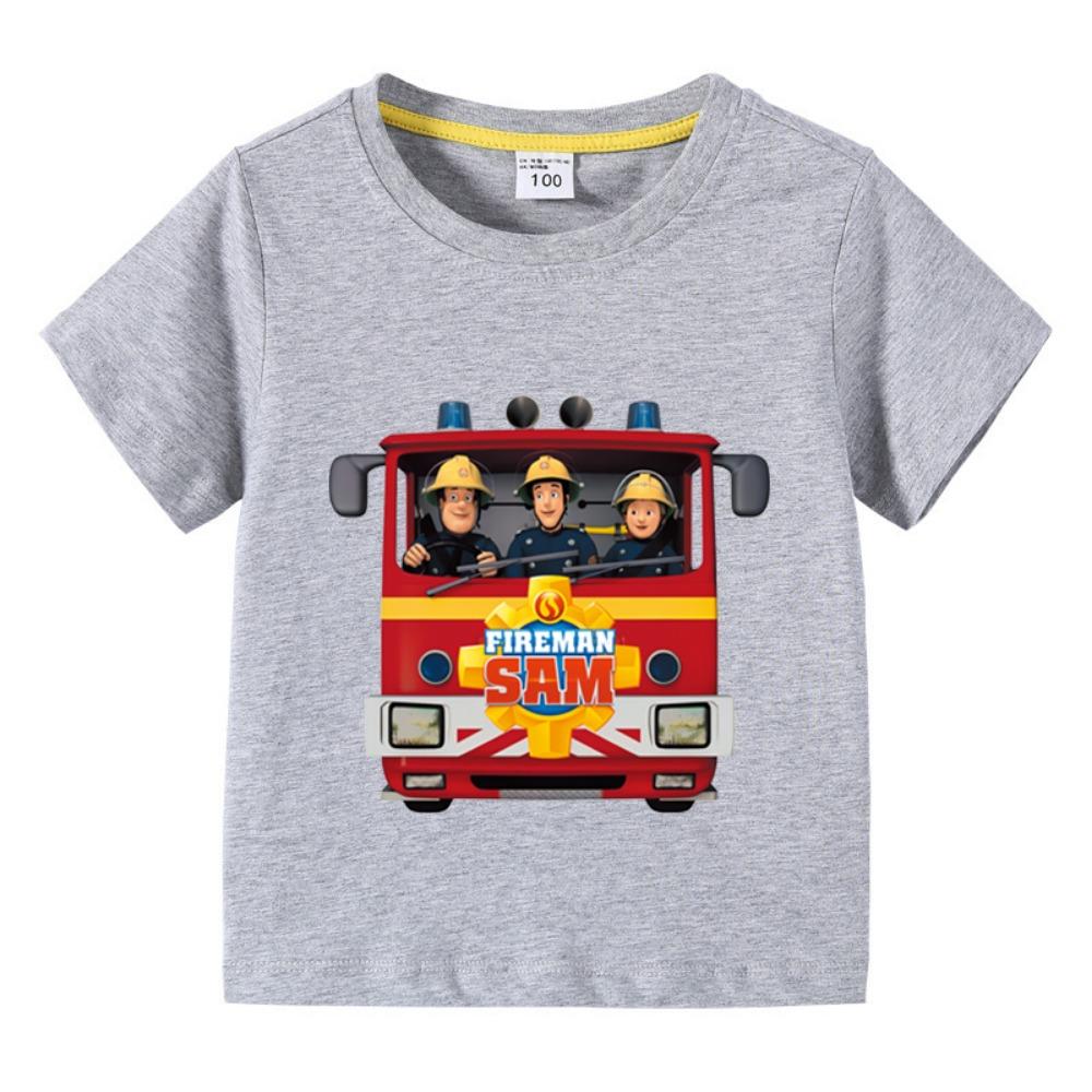 Fireman Sam T Shirt Kids Boys Girls Short Sleeved Tee Shirts Summer Children Safety Education Animation T-Shirt Fashion Tops 110