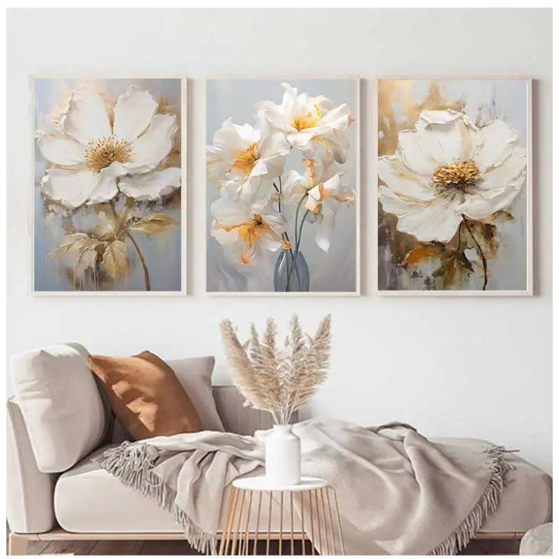 Abstract White Gold Flowers Canvas Modern Nordic Plant Posters And Prints Wall Art Pictures For Living Room Home Decor