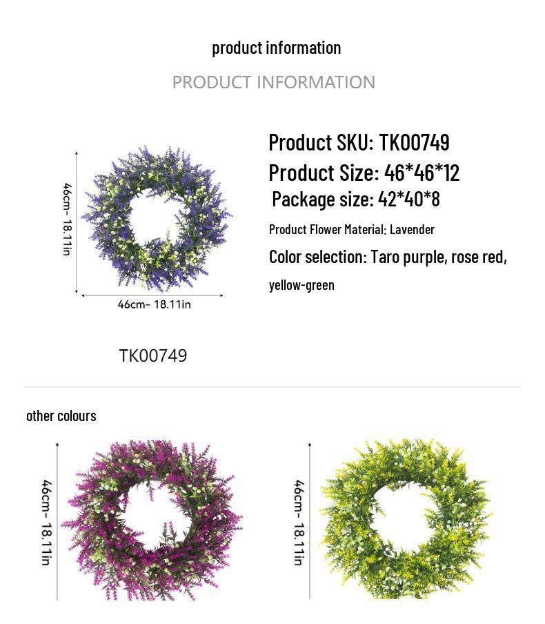 Simulated Lavender & Spring Grass Door Wreath - Home & Window Decoration with Faux Flowers