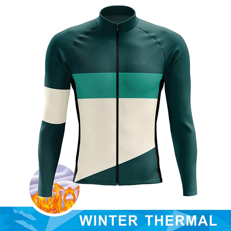 Team 2024 Men Cycling Jersey Winter Thermal Fleece Long Sleeve MTB Bicycle Warm Jacket Road Bike MTB Clothing Outdoor Sportswear