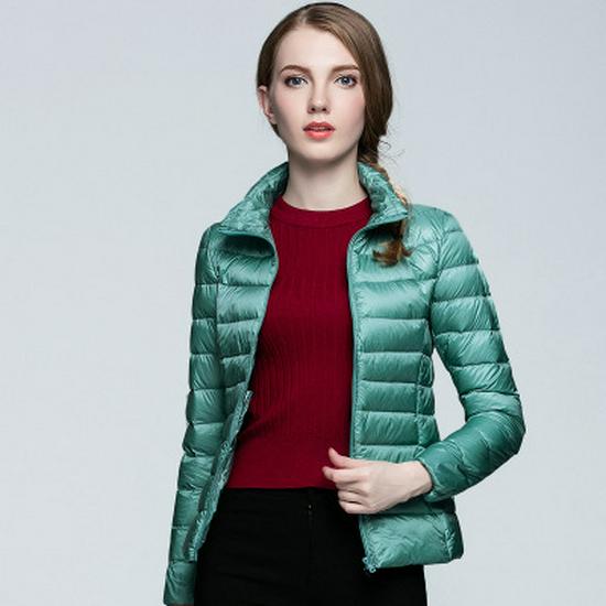 Korean Style Women's Lightweight Slim Fit Down Jacket - Stand Collar, Short, Plus Size, Autumn/Winter