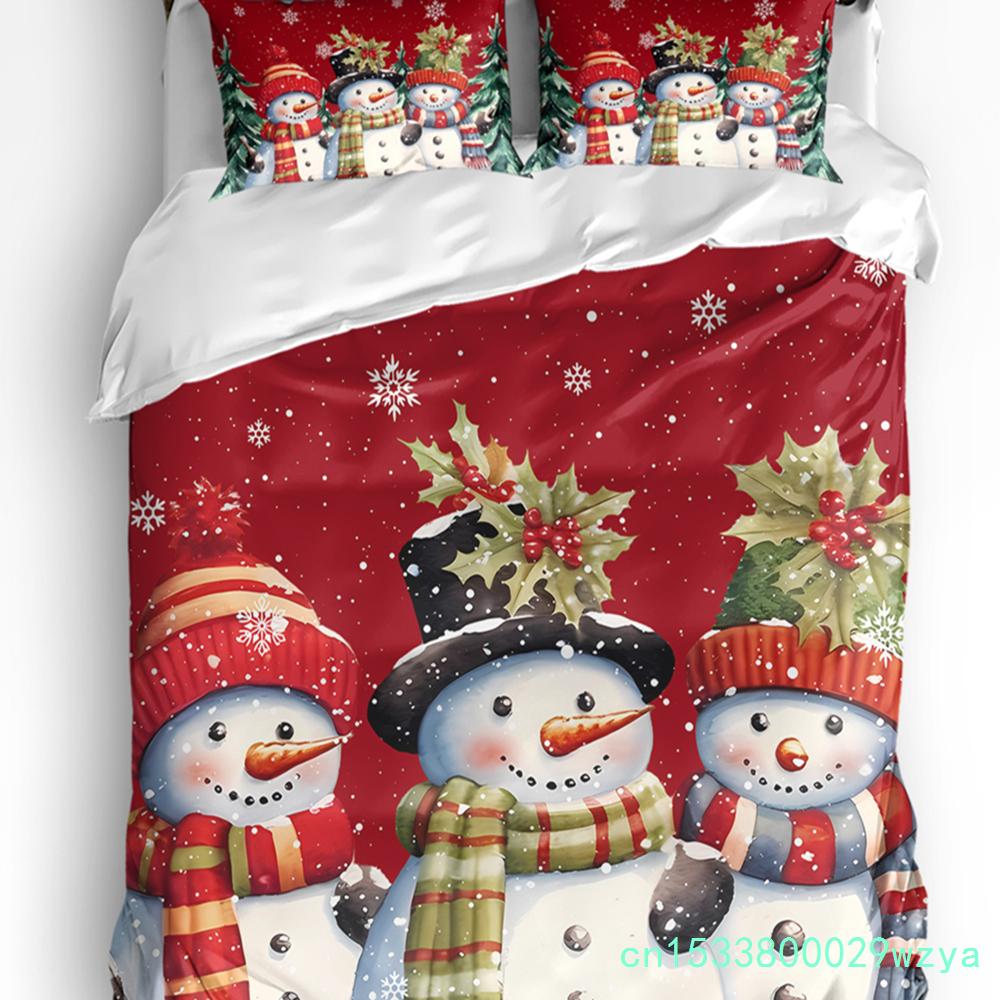 Weihnachten Schneeszene Schneeflocken Wichtel 3-teiliges Bettwäscheset für Doppelbett Heimtextilien Bettbezug Steppdeckenbezug Kissenbezug