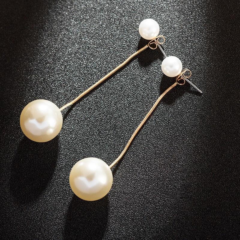 Women's Imitation Pearl Earrings New Elegant Chain Big Pearl Earrings Personality Wild Pendant Long Bride Wedding Earrings