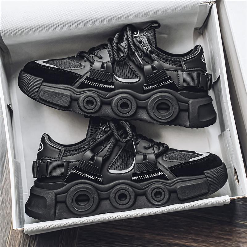 Мужская обувь Модная корейская обувь на толстой подошве Уличная Нескользящая Легкая Удобная Амортизирующая Обувь Повседневные Дышащие Кроссовки для Бега 39 чёрный