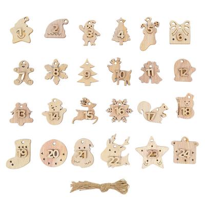 1-24 Numbers Christmas Advent Calendar Wooden Pendant Xmas Gift Bags Number Label Calendar Countdown Hanging Tags 2025 New Year