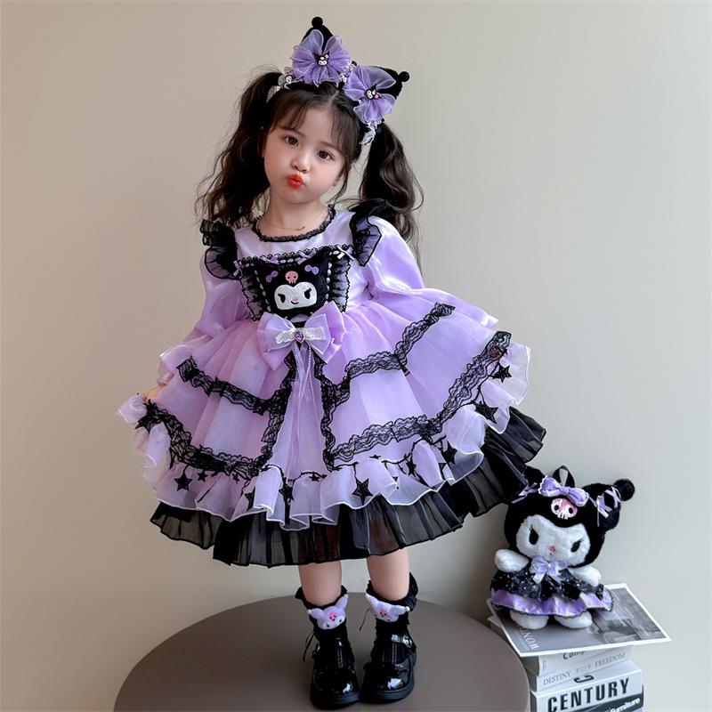 

Платье принцессы Лолиты Kuro Girls для весны и осени - Пышная юбка, стиль на подтяжках для дней рождений и вечерних выходов 130 cm