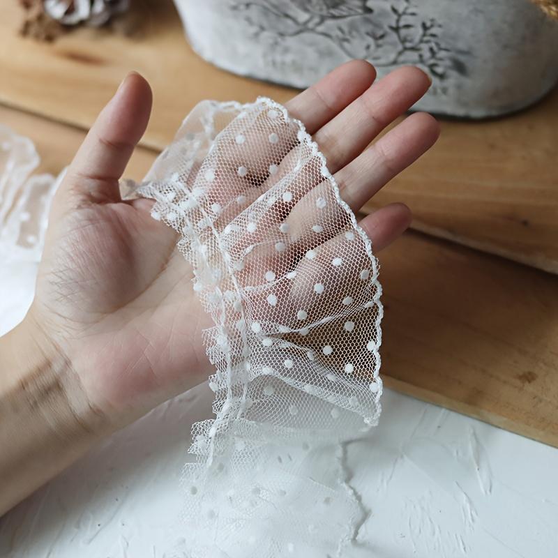 1 Yard Elegant White Polka Dot Mesh Lace Ribbon, 6cm Wide - Ideal for DIY Dresses, Skirts, Curtains & Crafts DIY Clothing Accessorie