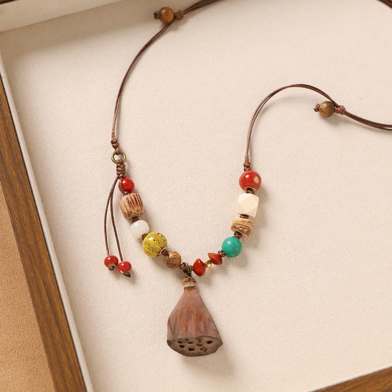 Colier original design plantă fruct ghindă împletită lanț lung literar pentru pulover accesorii pentru femei