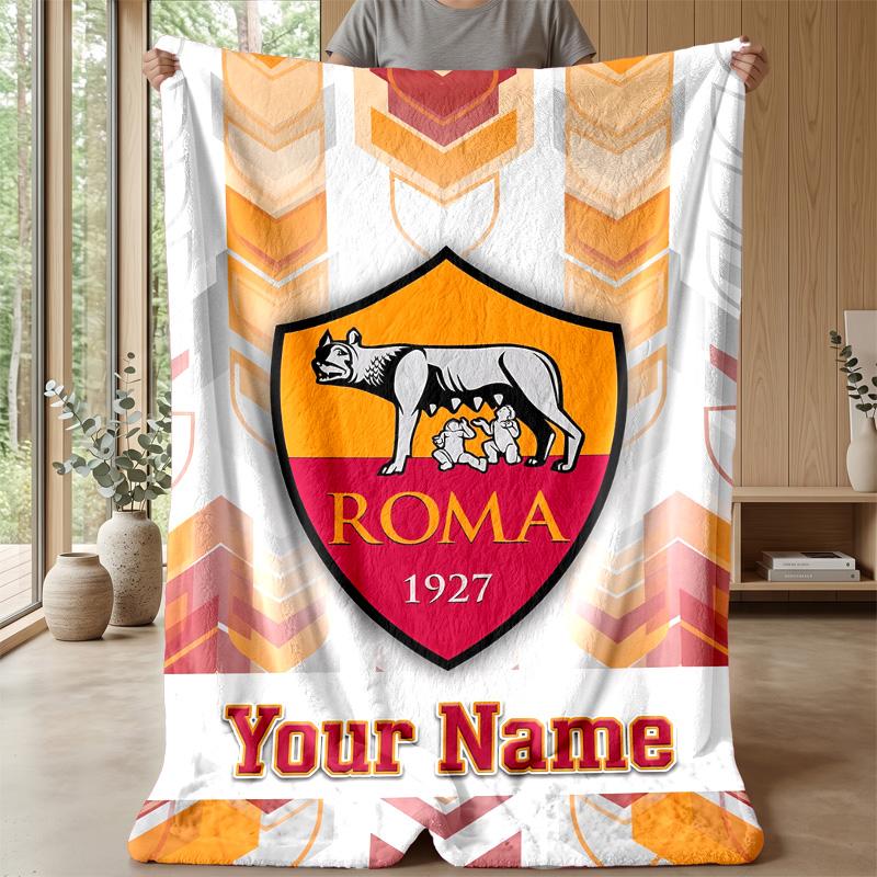 Custom Text Flannel Throw Blanket, Lightweight Cozy Bed Sofa BlanketAS Roma